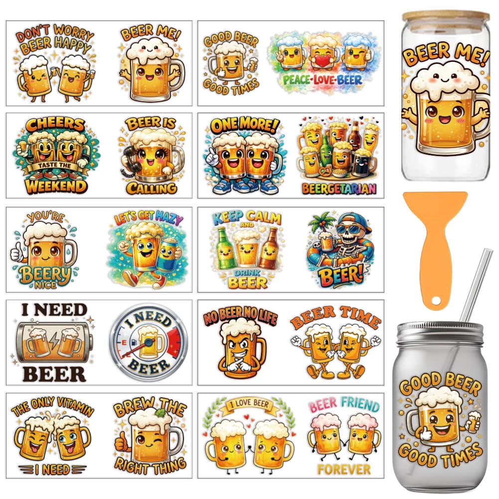 arricraft 10 Sheets Fun Beer UV DTF Cup Wrap Stickers — image 1