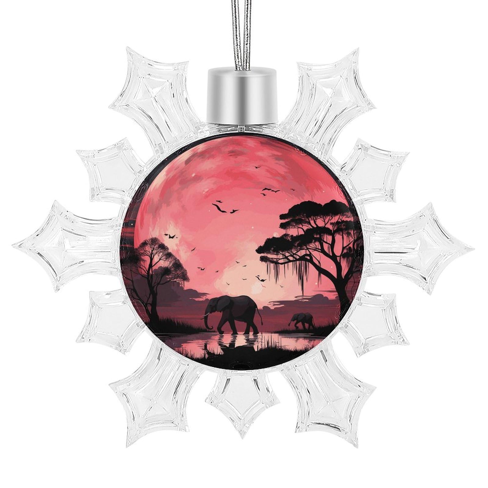 Pink Moon Elephant Snowflake Ornaments Cute Snowflake Pendant Exquisite Christmas Tree Ornaments for Christmas Weddings New Year Birthday Holiday Celebration