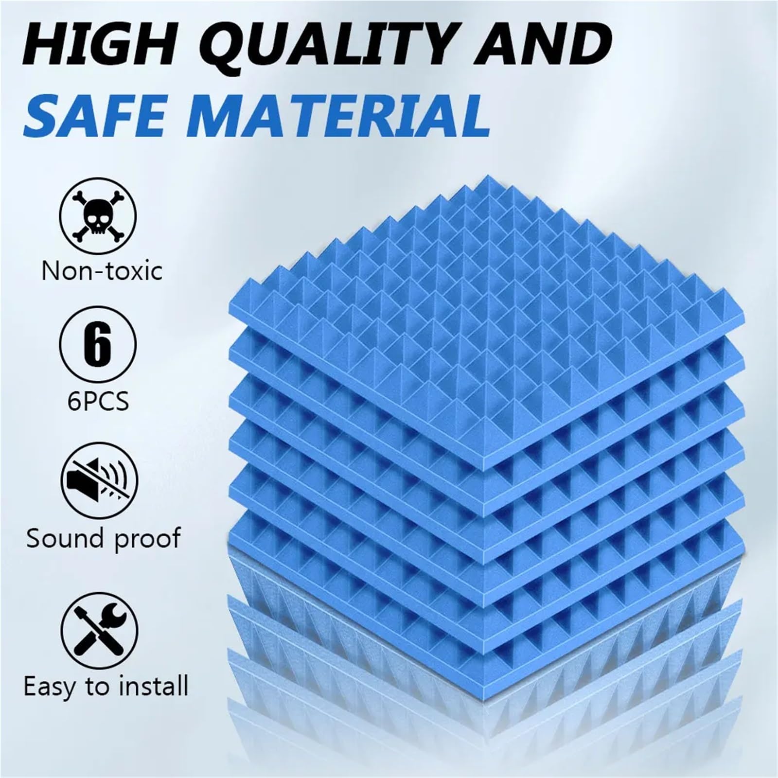 Paneles de tratamiento aislamiento acústico absorción acústica poliuretano insonorizados espuma piramidal estudio Para amortiguar el sonido(Blue)