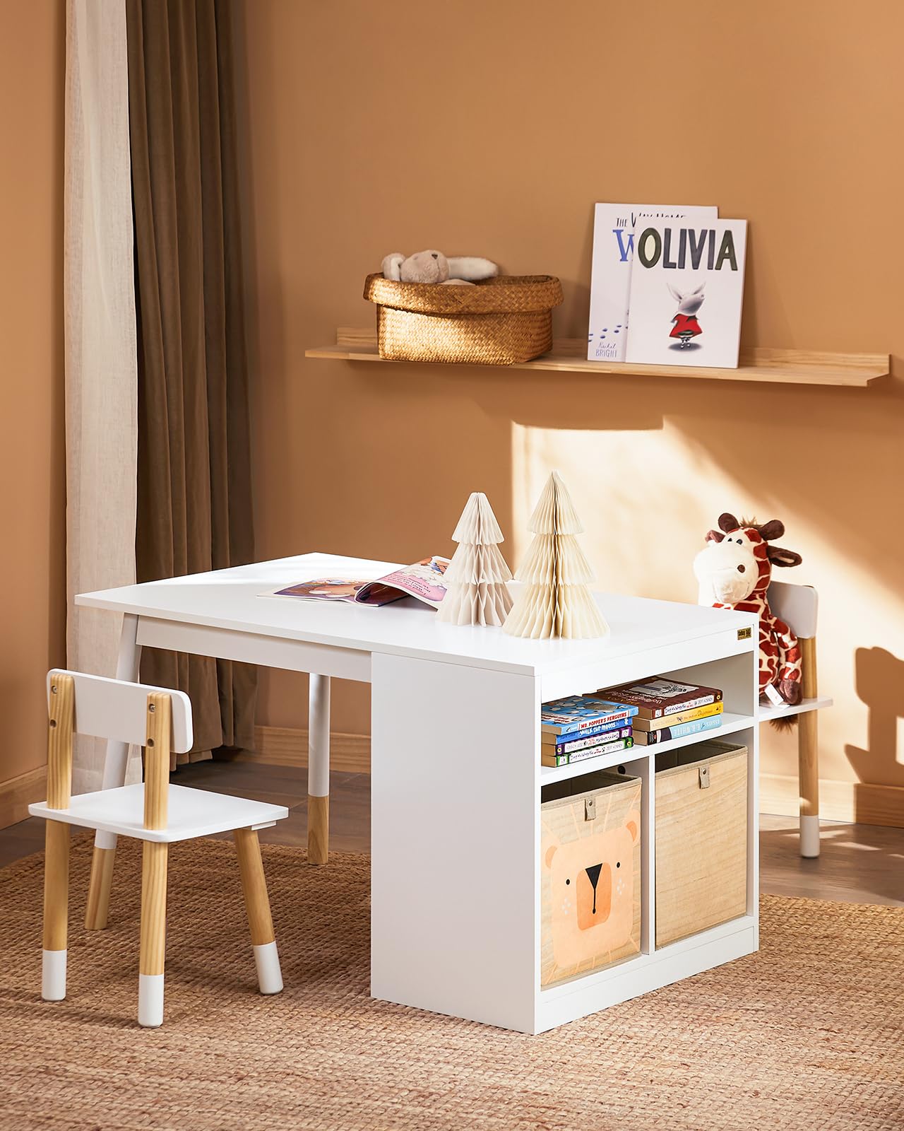 SoBuy Kindertisch mit 2 Stühlen Kindersitzgruppe mit Stauraum Spieltisch Kinder multifunktionaler Aktivitätstisch Kindersitzgruppe innen Kinder Tisch Stuhl Set Weiß KMB113-W