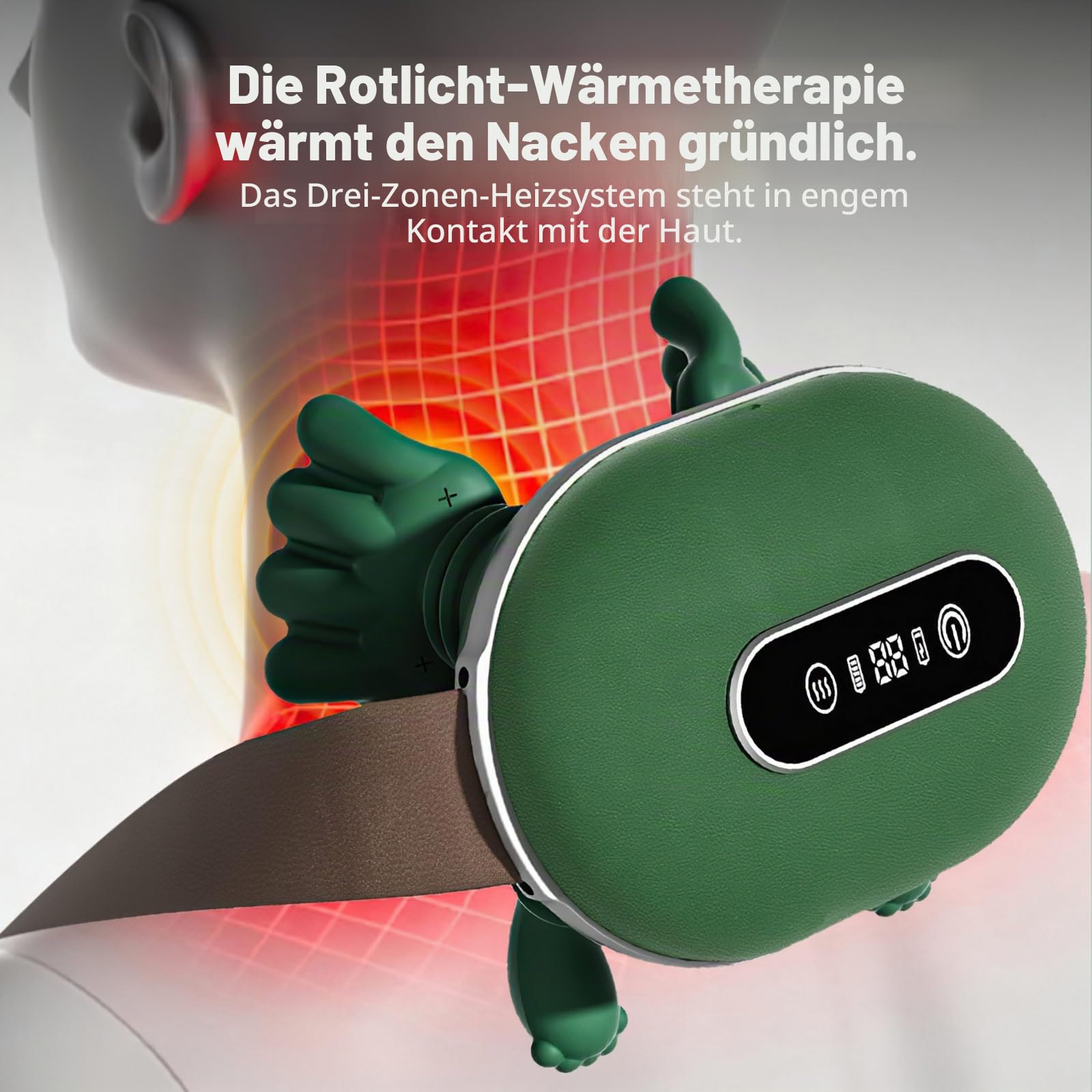 4D Nackenmassagegerät mit Wärme, Shiatsu Massagegerät, Massagegerät Nacken, kabelloses U-förmiges Massagekissen, 3 Massagegrade & 2 Temperaturstufen, für Zuhause, Büro, Reise (Touchscreen)