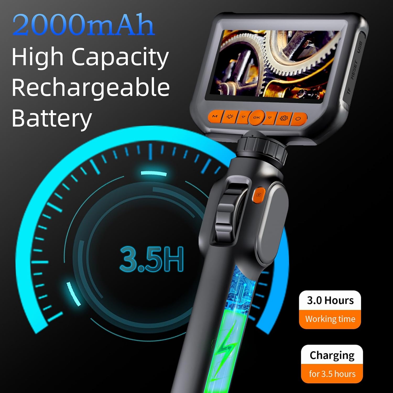 Two-Way Articulating Borescope, Daxiongmao Endoscope Camera with Light, Industrial Endoscope with 0.33in Articulated Snake Camera, Borescope Camera with Light for Automotive Aircraft Mechanics- 3.3FT