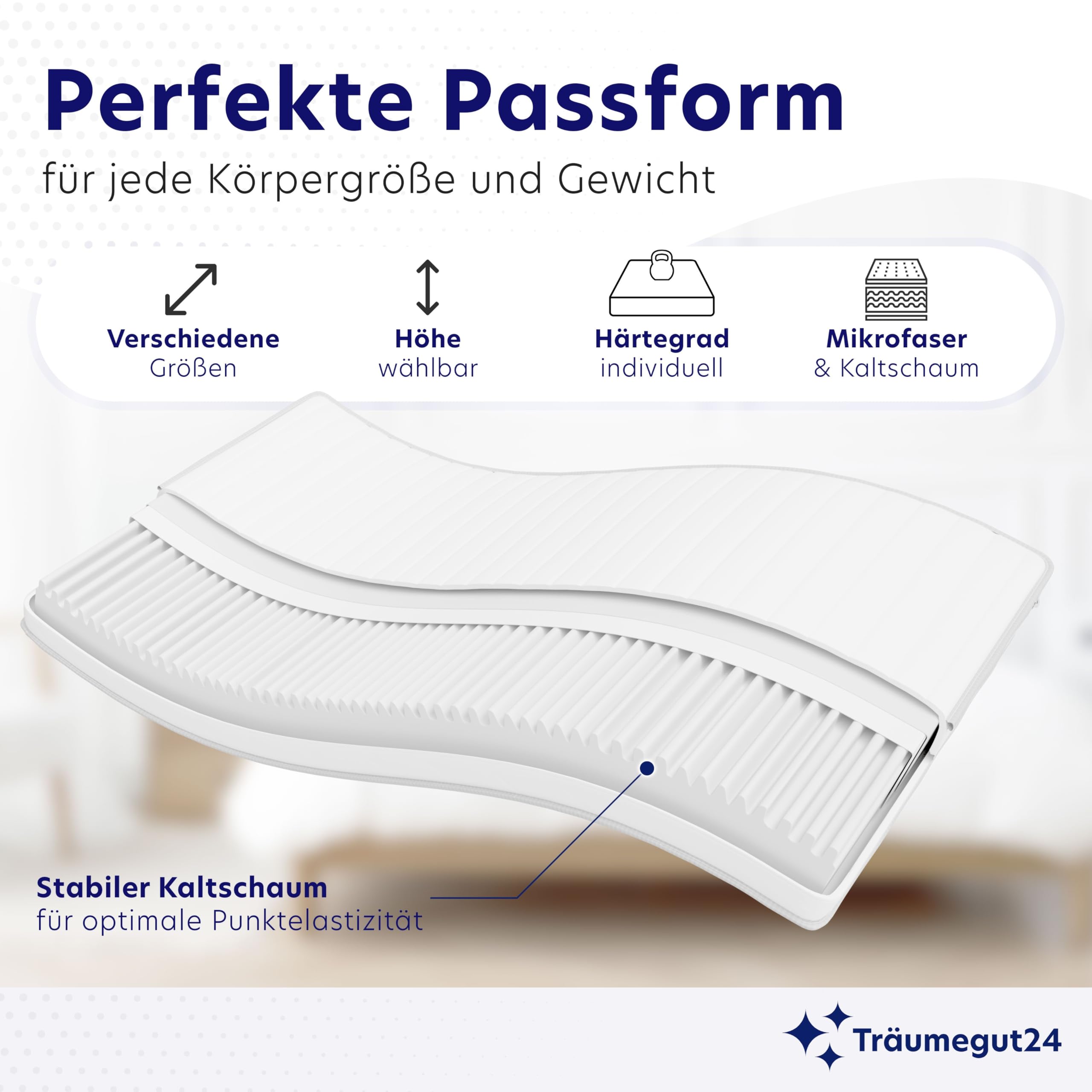 Träumegut24 AquaFlex 7-Zonen Matratze 100x200 cm | H2&H3 | Ergonomische Kaltschaummatratze | Hypoallergen & Antibakteriell | Bezug abnehmbar & waschbar | Oeko-TEX® | (19cm, 100 x 200 cm)