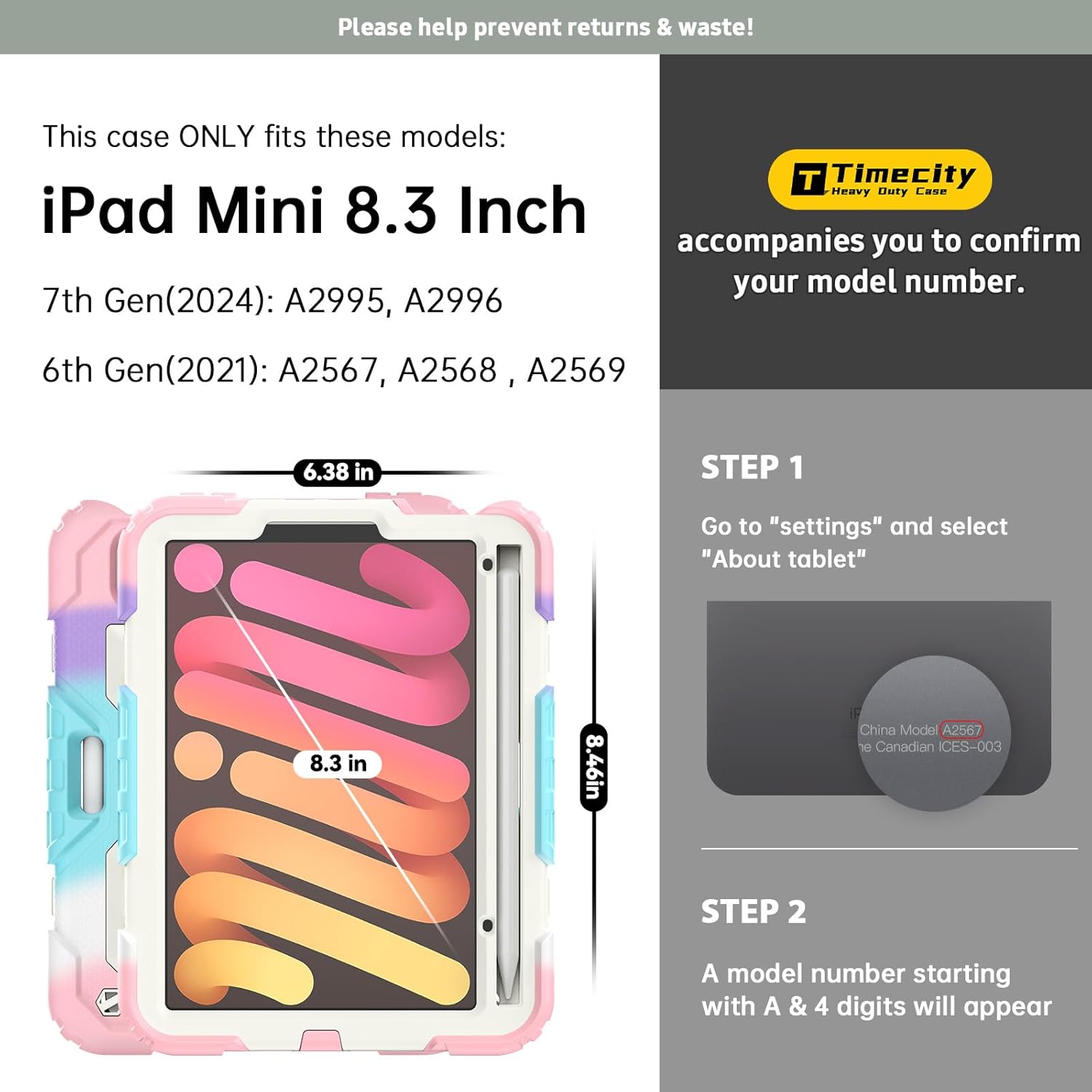 timecity Case for iPad mini 7 (A17 Pro) 2024/ Mini 6 8.3'' with Screen Protector Pencil Holder [360 Rotating Hand Strap] &Stand, Drop-Proof Case for iPad mini 7th/6th Generation 8.3 Inch - Pink Camo