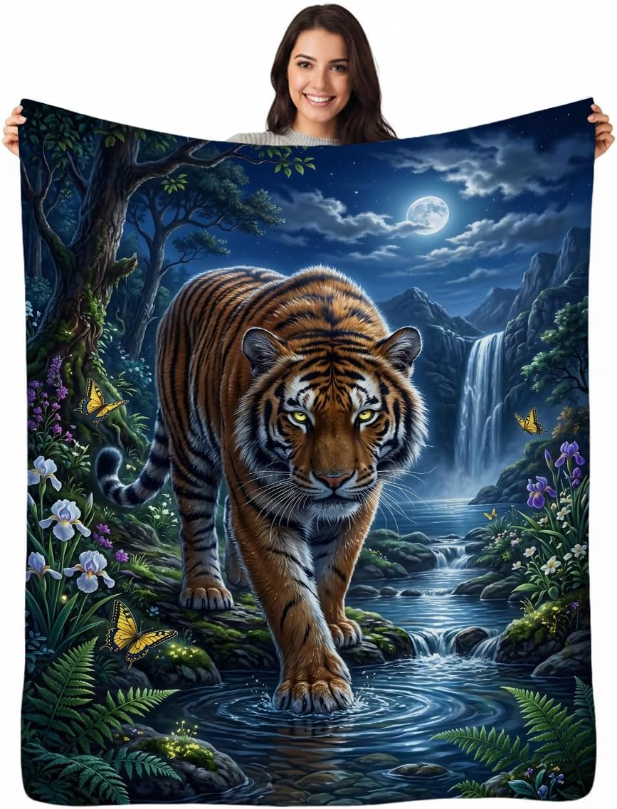 Enchanted Night Forest Throw Blanket, Soft Flannel Fleece 50" x 60"
