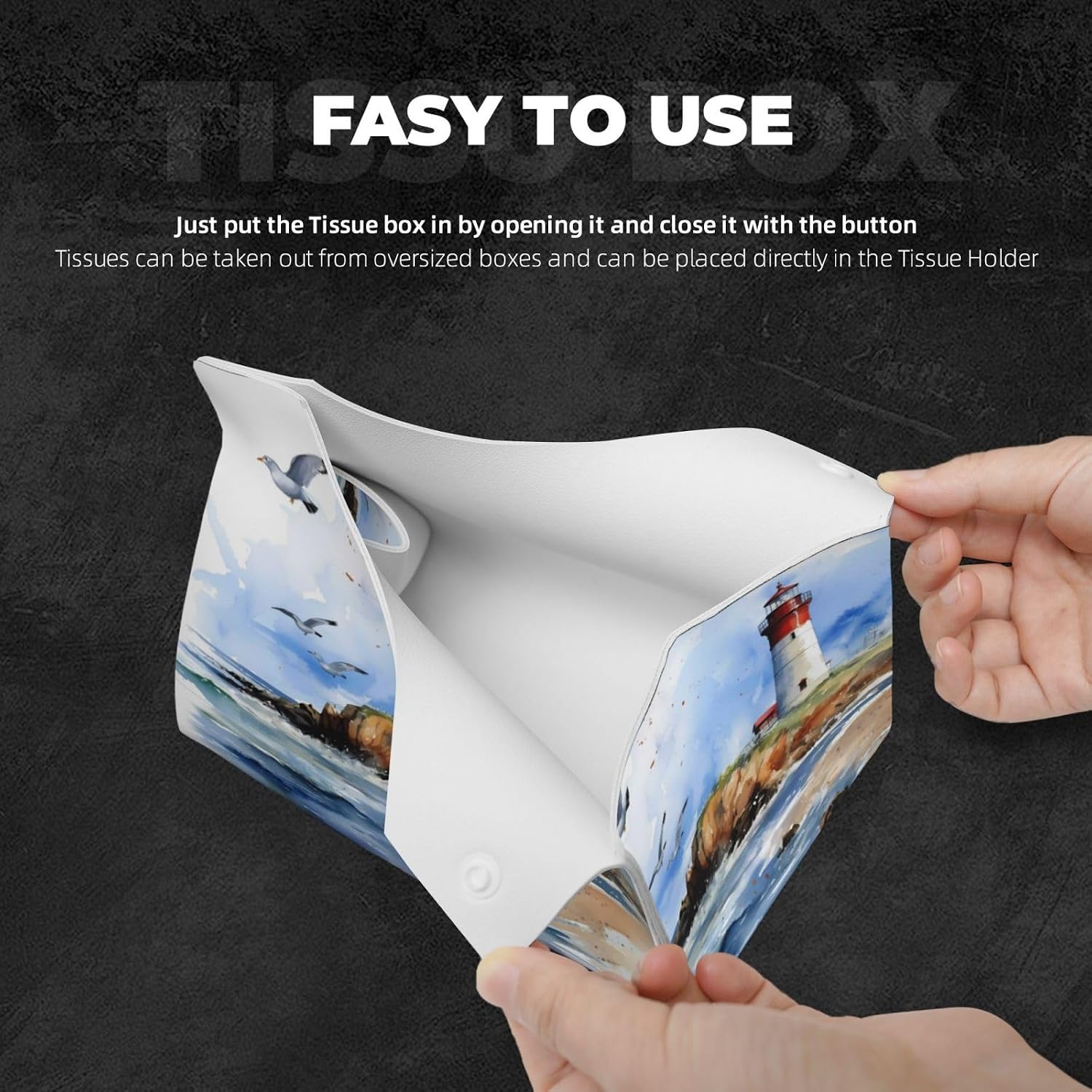 Sea Beach Lighthouse Tissue Box Cover Rectangle PU Leather Waterproof Tissue Box Holder for Car Bathroom Bedroom Office Tabletop Decor image 4