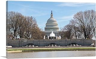 ARTCANVAS US Capitol Building Canvas Art Print Stretched Framed Painting Picture Poster Giclee Wall Decor - 18" x 12" (0.75" Deep)