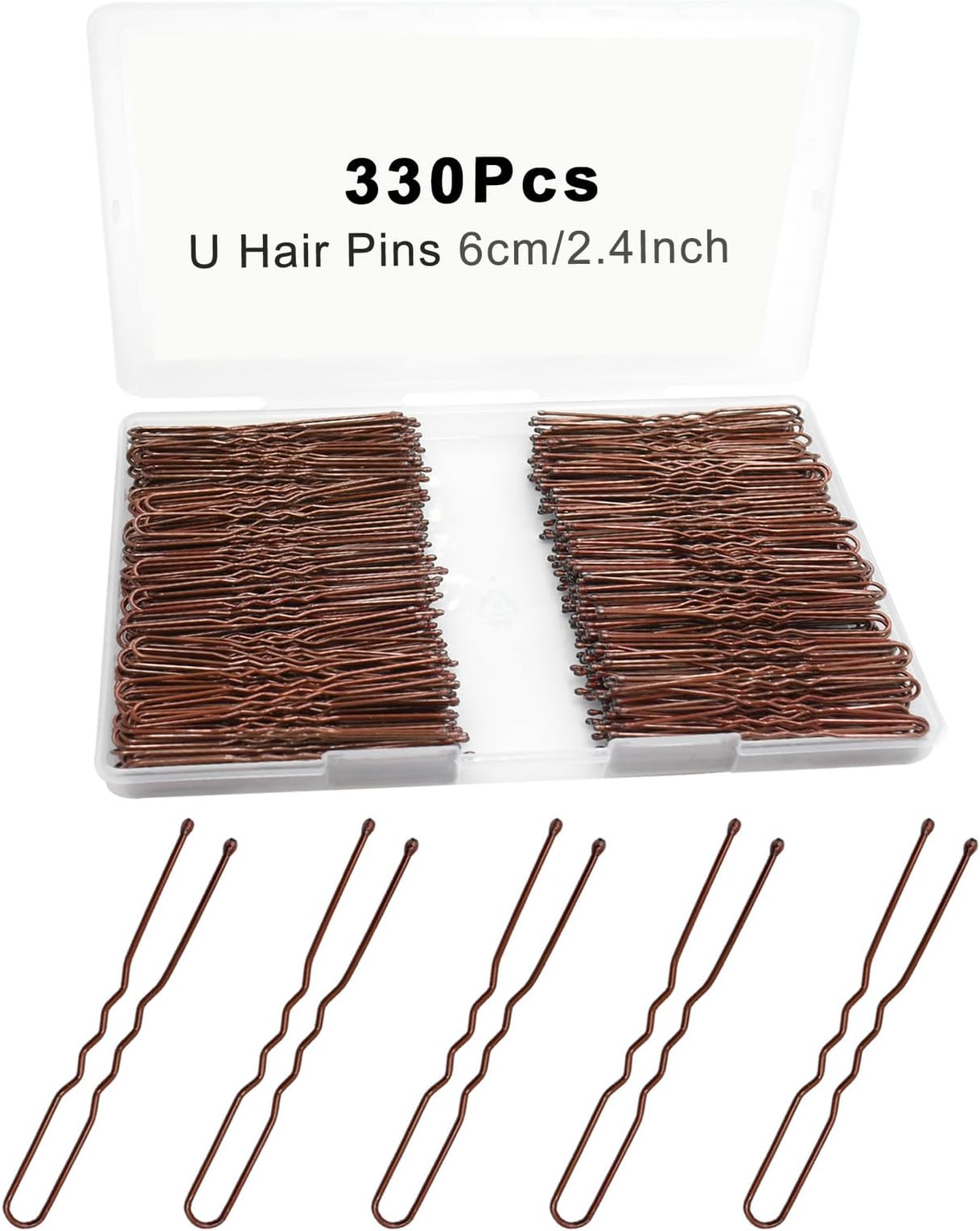 330 Count U Shaped Hair Pins Brown, YINGFENG 2.4inch Brown Bun Pins Bun Hair Pins for Women Girls with Storage Box, Hair Accessories for All Women Hair Types