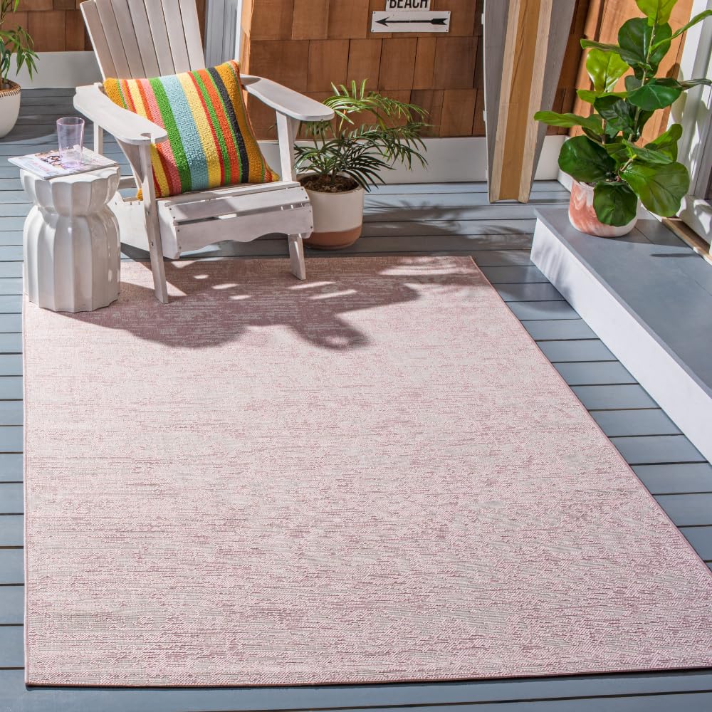 SAFAVIEH Washable Rug Outdoor Courtyard Collection - 4' x 5'7", Pink & Ivory, Non-Shedding & Easy Cleaning, Ideal for Patio, Backyard, Mudroom (CY8452