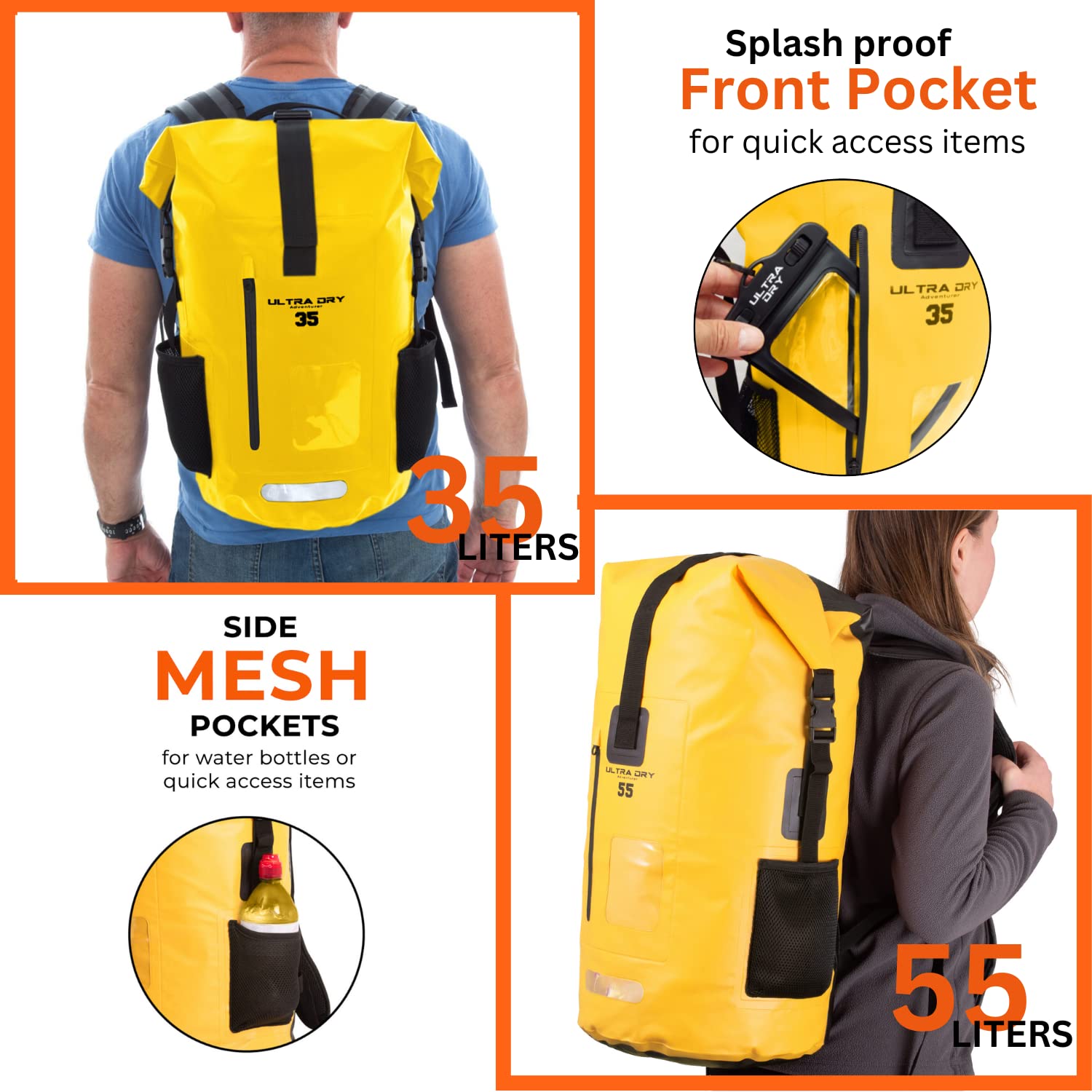 Premium 35L & 55L wasserdichter Dry Bag Rucksack, Sack mit Telefon Dry Bag, perfekt für Bootfahren/Kajakfahren/Wandern/Kanufahren/Angeln/Rafting/Schwimmen/Camping
