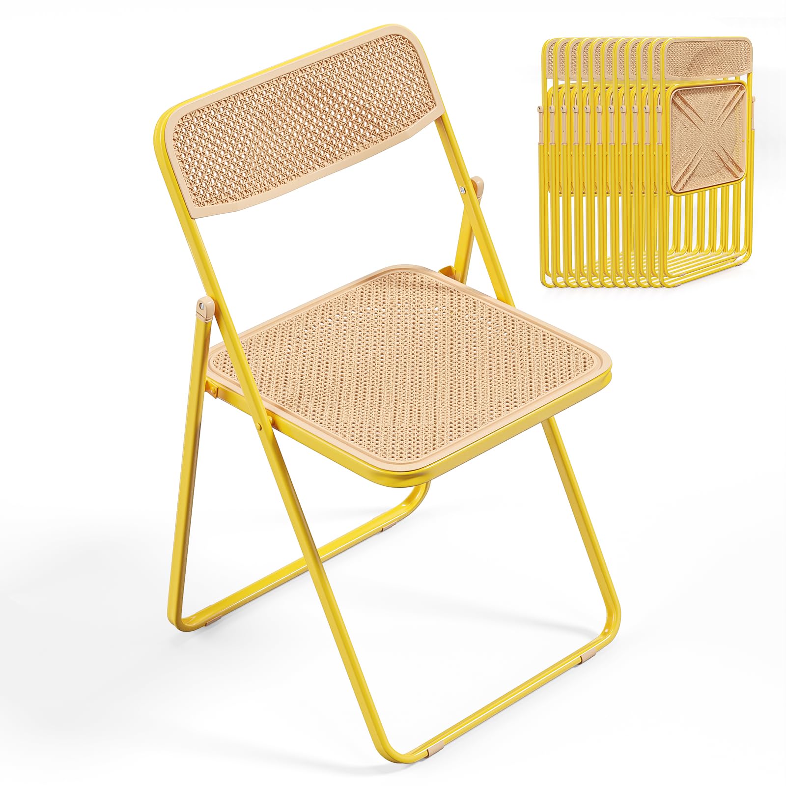 VINGLI Folding Chair Modern Iron Frame Accent with Woven Texture Panel, Space-Saving Design for Party Wedding Event Office Commercial Stadium Camping