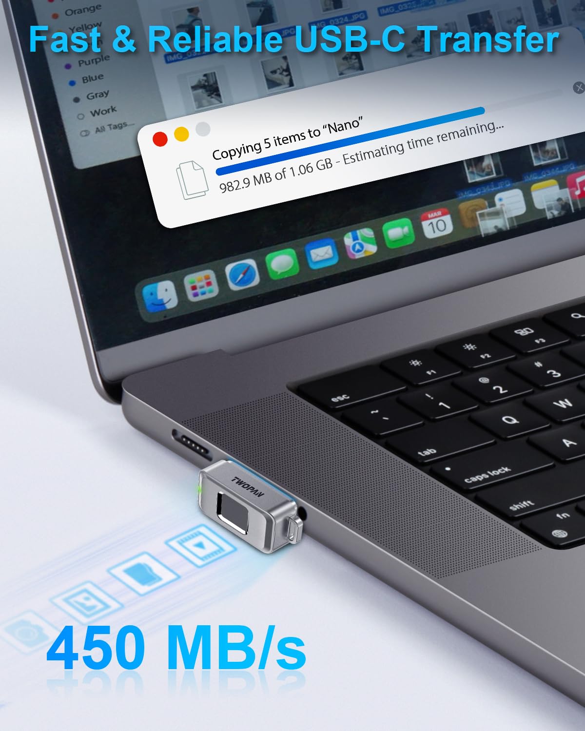 Twopan Nano 指紋認証付きミニSSD Twopan Nano SSD | 512GB Fingerprint Encrypted Portable Drive
