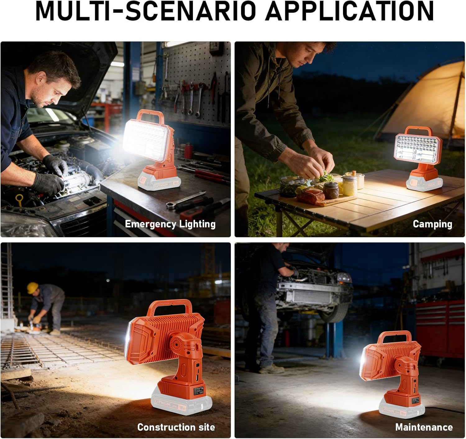 40W Cordless LED Work Light for Black&Decker 20V Battery, 4200LM Portable Handheld Flashlights Tool with USB Port and 3 Brightness Modes for Camping, Fishing, Job Site, Indoor & Outdoor Use