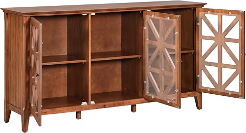 Miniatura 5 de SIYSNKSI Armario de almacenamiento moderno de 622 pulgadas con 3 puertas y estantes ajustables aparador de mesa de consola de madera con asas de