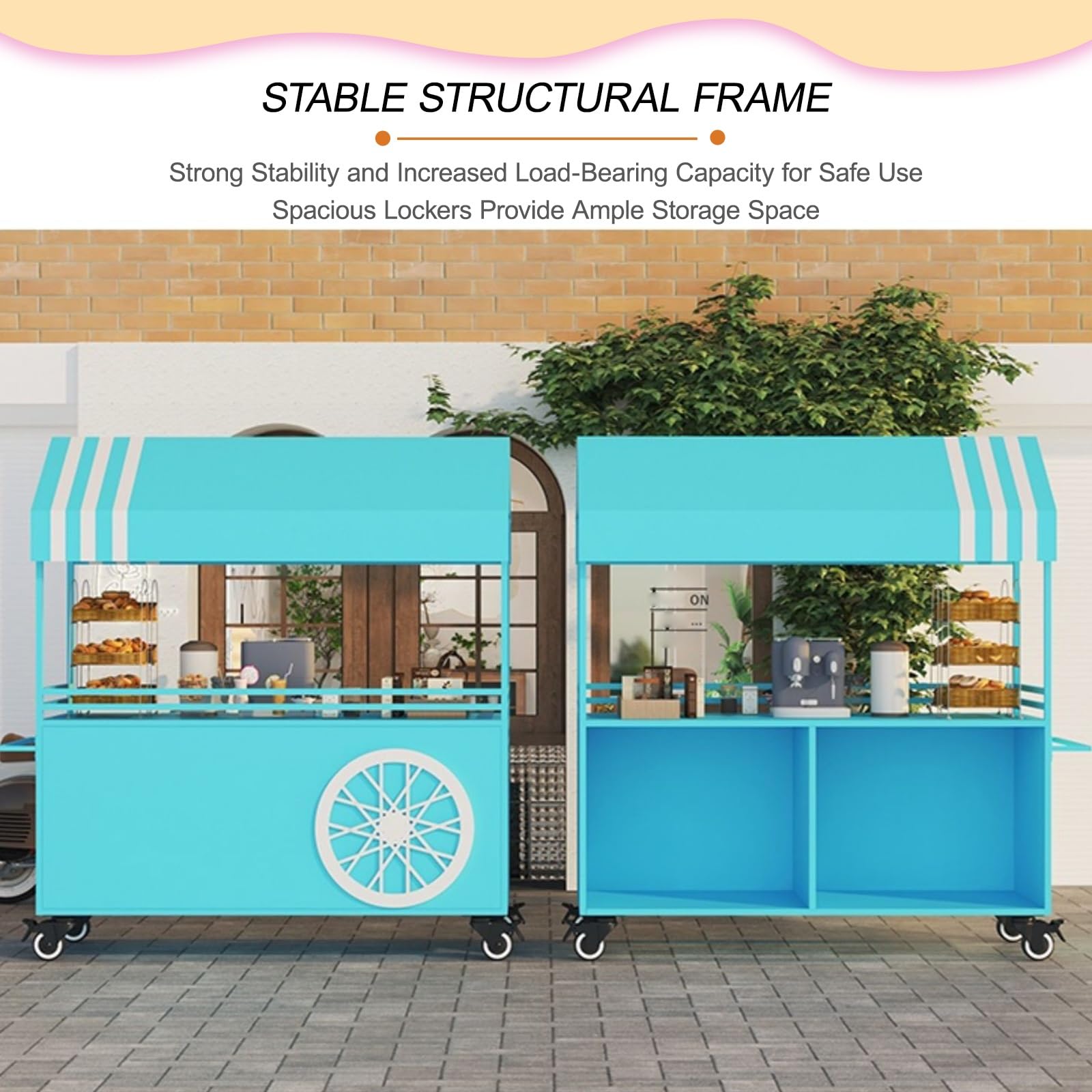 Espositore portatile a 2 ripiani per caramelle con baldacchino a righe, bancarella mobile per venditori di cibo da strada e carrello per venditori all'aperto (rosa, 140 cm)