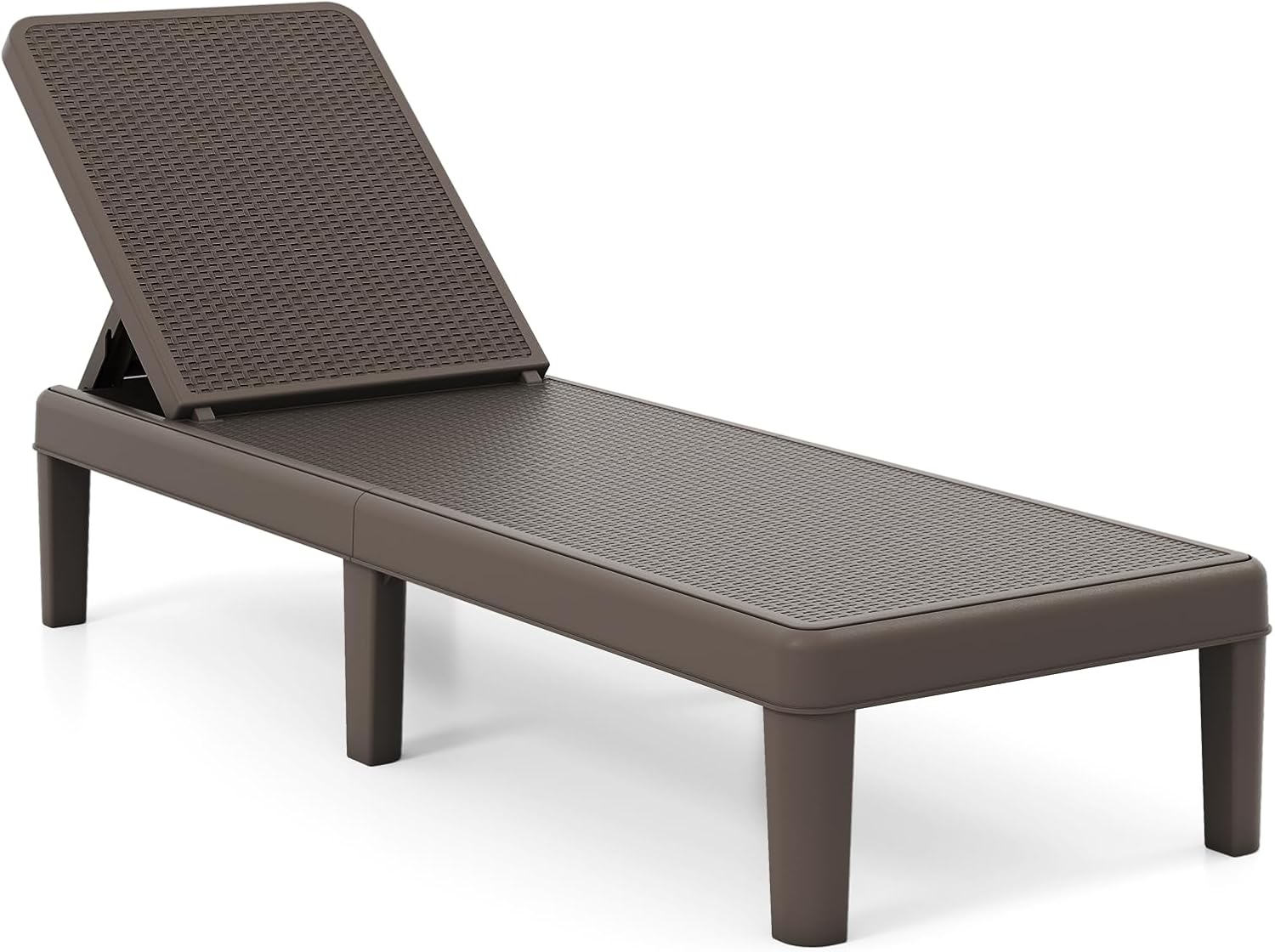 Tangkula Outdoor Chaise Lounger Chair, 3-Position Reclining Chair with Waterproof Rattan Textured PP Surface, 330 lbs Capacity & Easy Assembly for Pool Garden Deck Beach, Black/Brown (1,Brown)