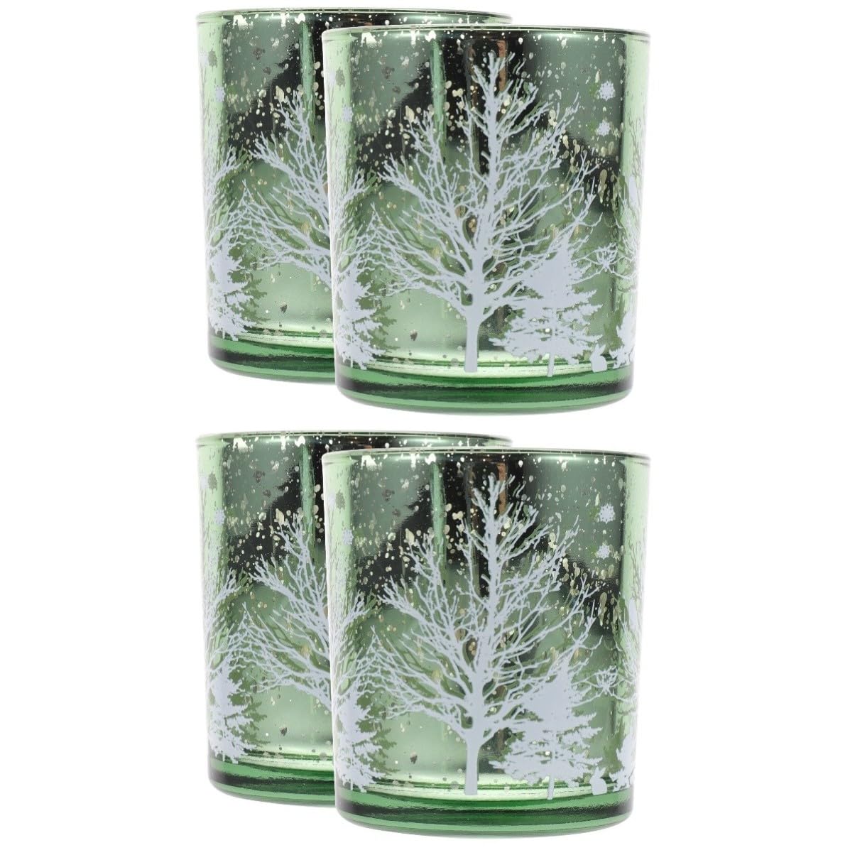 Toyvian 4 Piezas Portavelas Navideño de Cristal Estampado Árbol de Navidad