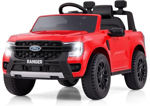 Licensed Ford Ranger Ride on Car for Kids by OLAKIDS, 12V Electric Vehicle Truck with Remote Control, Toddlers Battery Powered Toy with 2 Speeds Wheels Suspension Storage Space Bluetooth USB Red