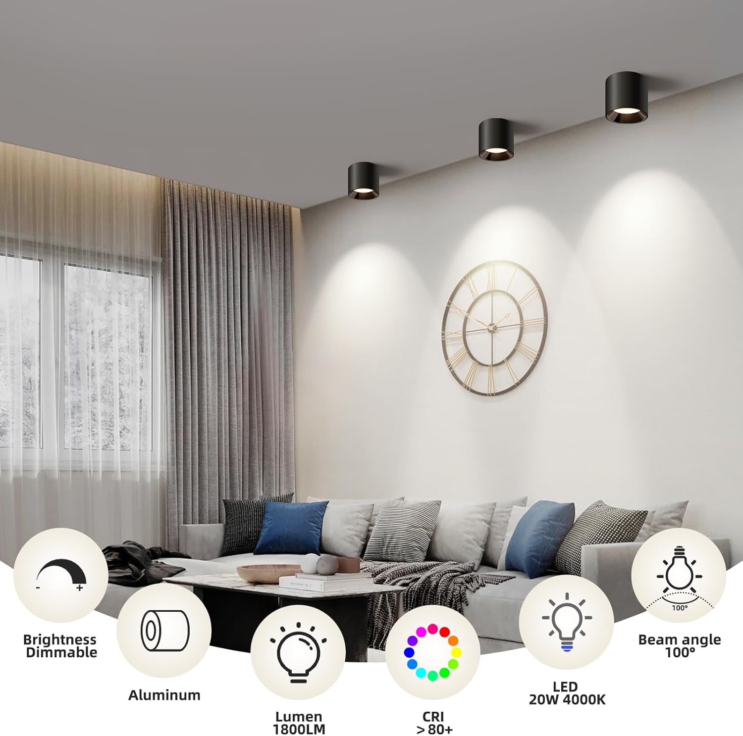 Diagram showing the dimensions of the cylindrical ceiling light fixture, measuring 4.6 inches in width and 4.3 inches in height.