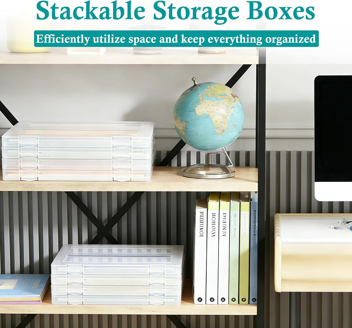 4 Pack Paper Storage Box, Plastic Scrapbook Paper Organizer for A4, 8.5" x 11" Letter, Board Game Storage Containers for File, Craft and Arts Supplies, Puzzle, Document, 8" x 10" Photo