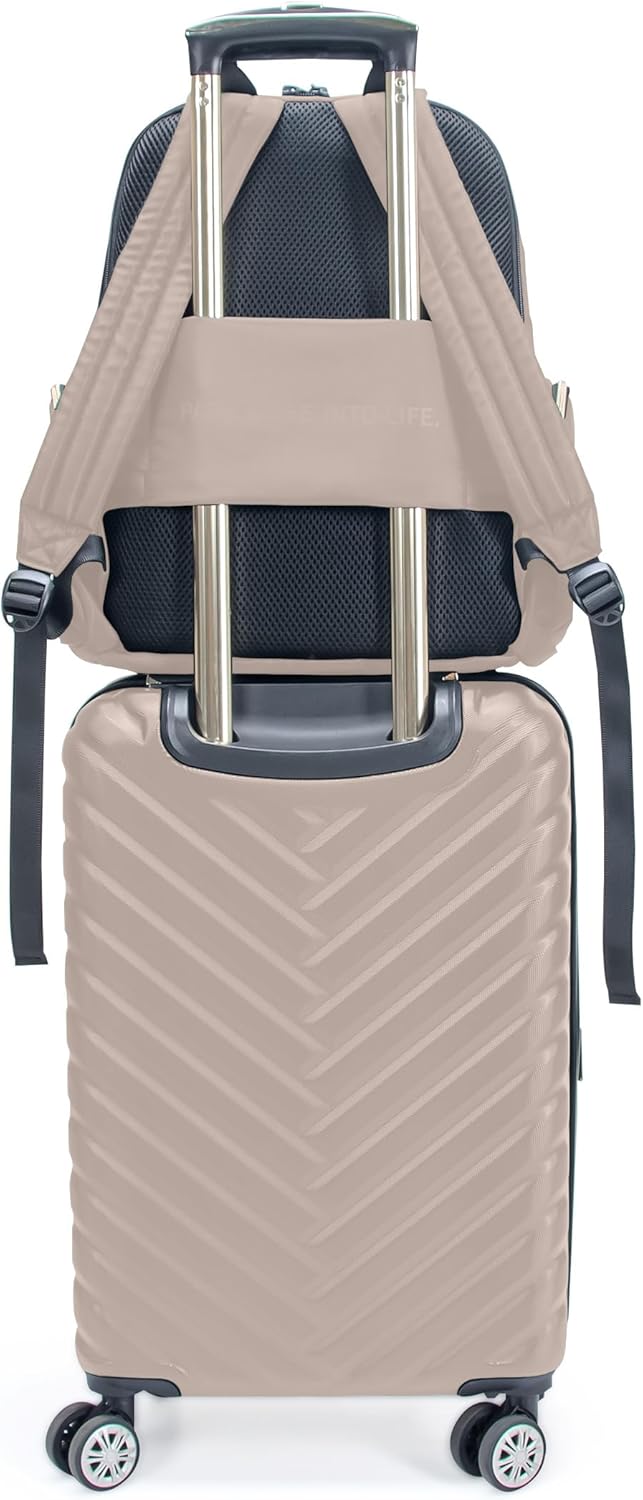 Kenneth Cole REACTION Madison Square Lightweight Hardside Chevron Expandable Spinner Luggage, Taupe, 2-Piece (20" Carry On + Sophie Backpack)