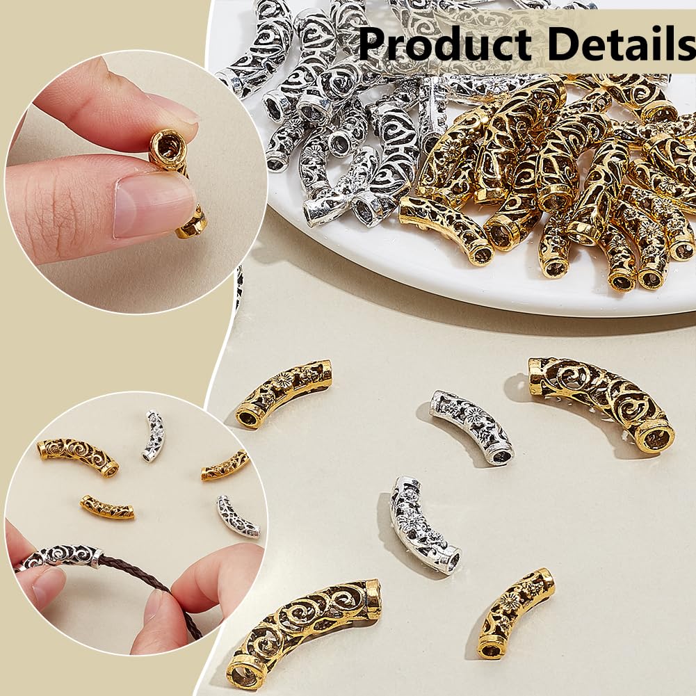 PH PandaHall Röhrenperlen Antik Silber – 48 Stück Für Schmuck DIY