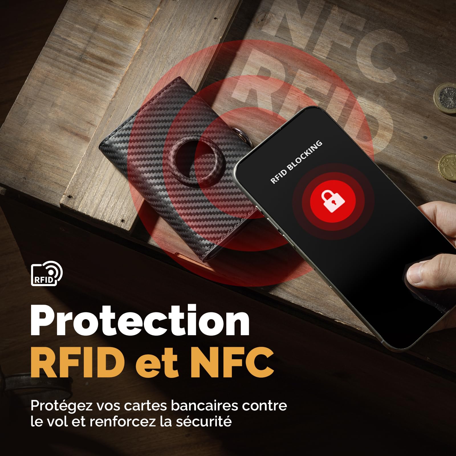 YESIIW AirTag Portefeuille pour Homme avec Blocage RFID, Compact Air Tag pour 12 Cartes, Porte-Monnaie Pop-up avec Compartiment à Monnaie et 2 fenêtres d'identité, Noir Carbone