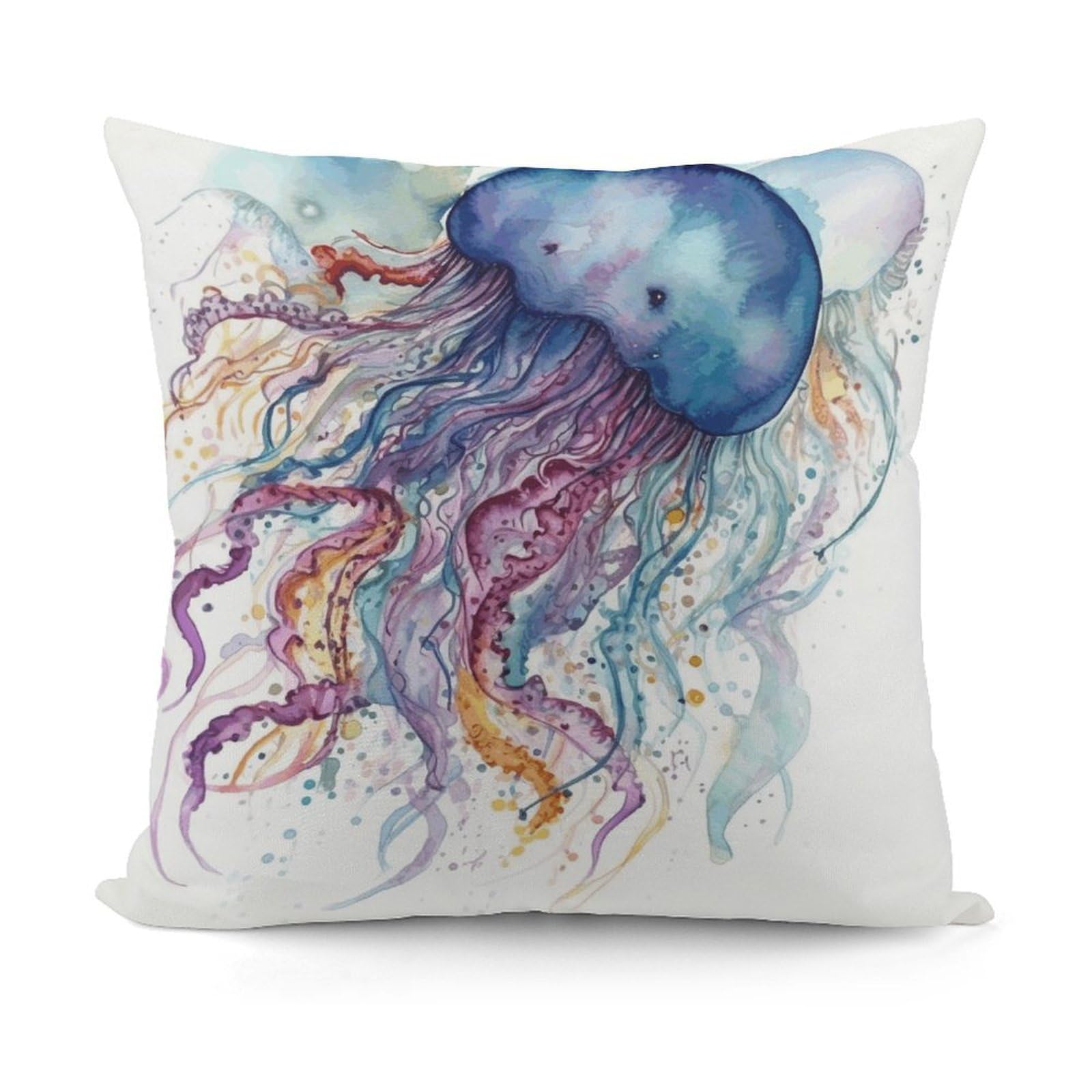 VstaDank Watercolor Jellyfish Pillow Covers Soft Plush Decorative Square Pillow Cover Modern Breathable Pillowcases Pillowcase with Invisible Zipper 18x18 Inches for Sofa Living Room