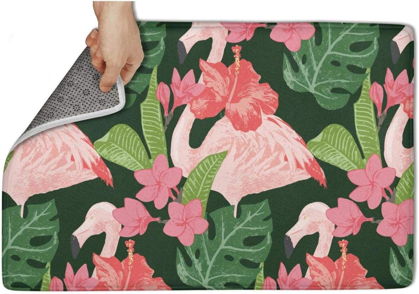 Gaaskelled Indoor Outdoor Entrance Rug,Green Tropical Flamingoes and Flowers Non