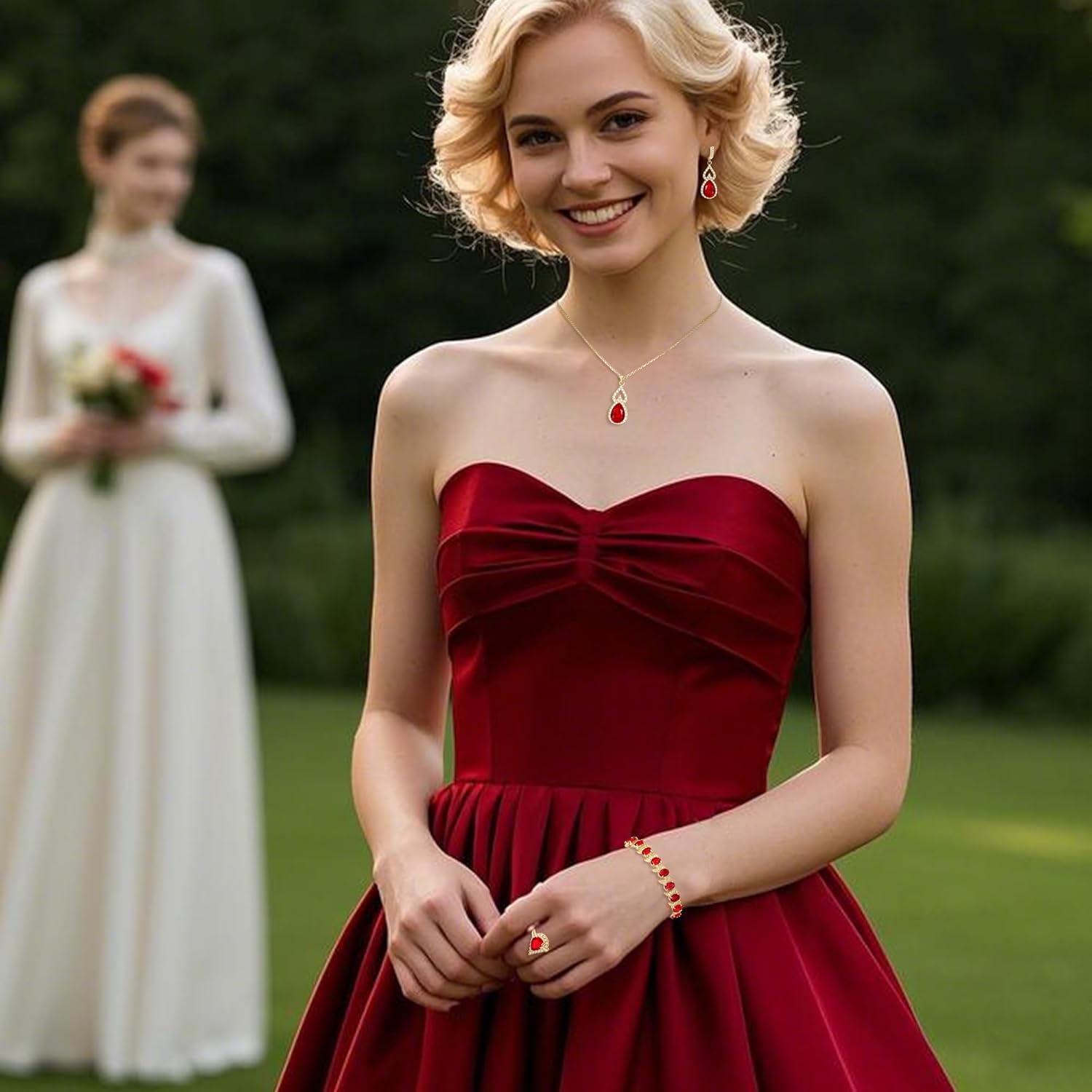 BriLove Wedding Jewelry Set for Women Bride Bridesmaid, Gorgeous Cubic Zirconia Teardrop Necklace Earrings Bracelet Adjustable Ring Jewelry Gift for Birthday/Anniversary/Mother’s Day - Image 4