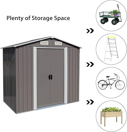 Miniatura 4 de Kinsuite Cobertizo de almacenamiento para exteriores de 6 x 4 pies, cobertizo de herramientas de acero galvanizado para patio, jardín, césped, casa