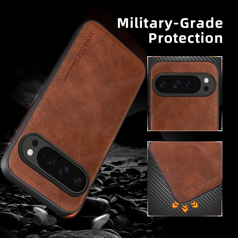 Custodia In Pelle Finta TPU Per Google Pixel 9 Pro XL 5G - Morbida, Ultra Leggera, Colore Marrone - 2