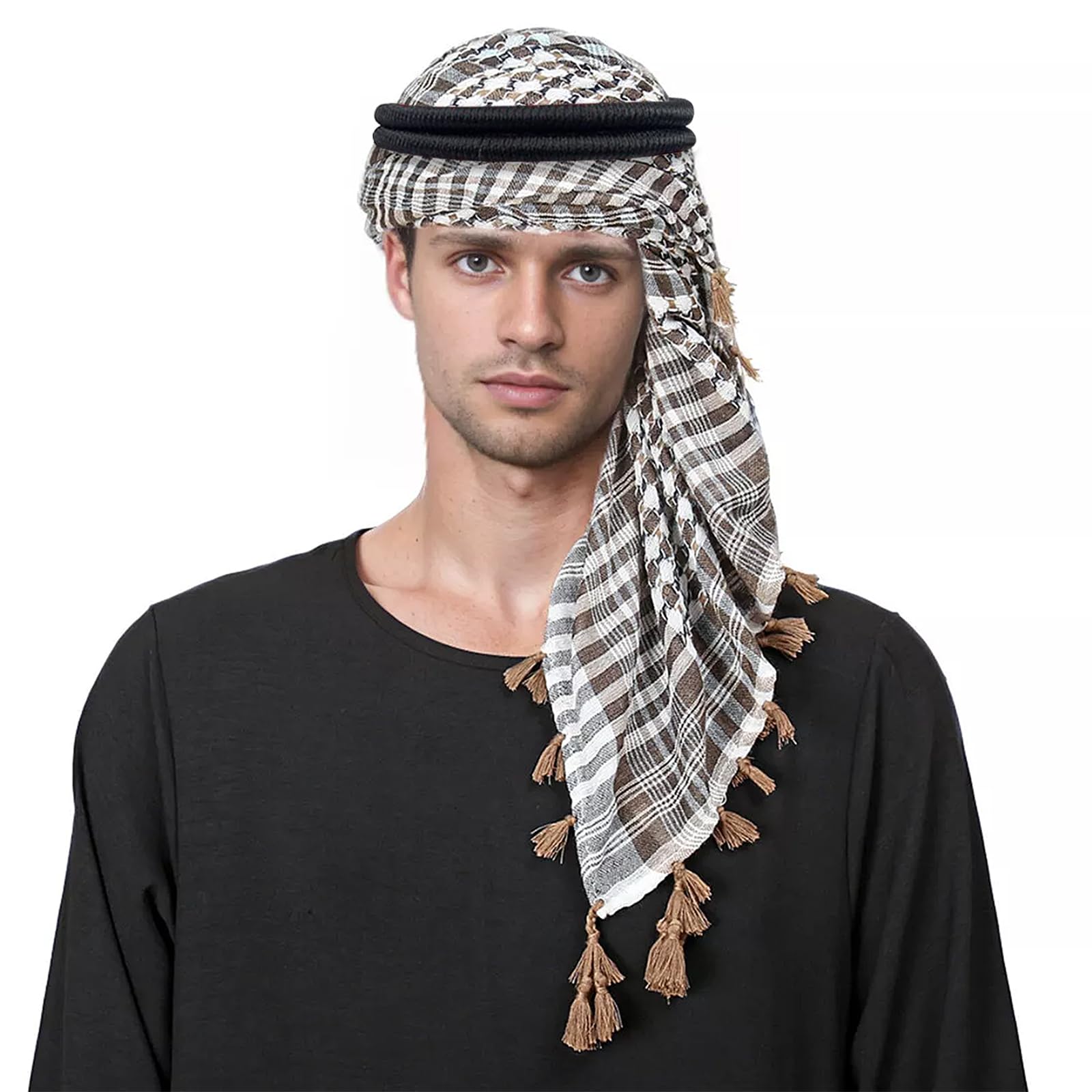 PURFUN Men's Large Arab Shemagh Headscarf Muslim Headcover Shawl Keffiyeh Arabic Scarf