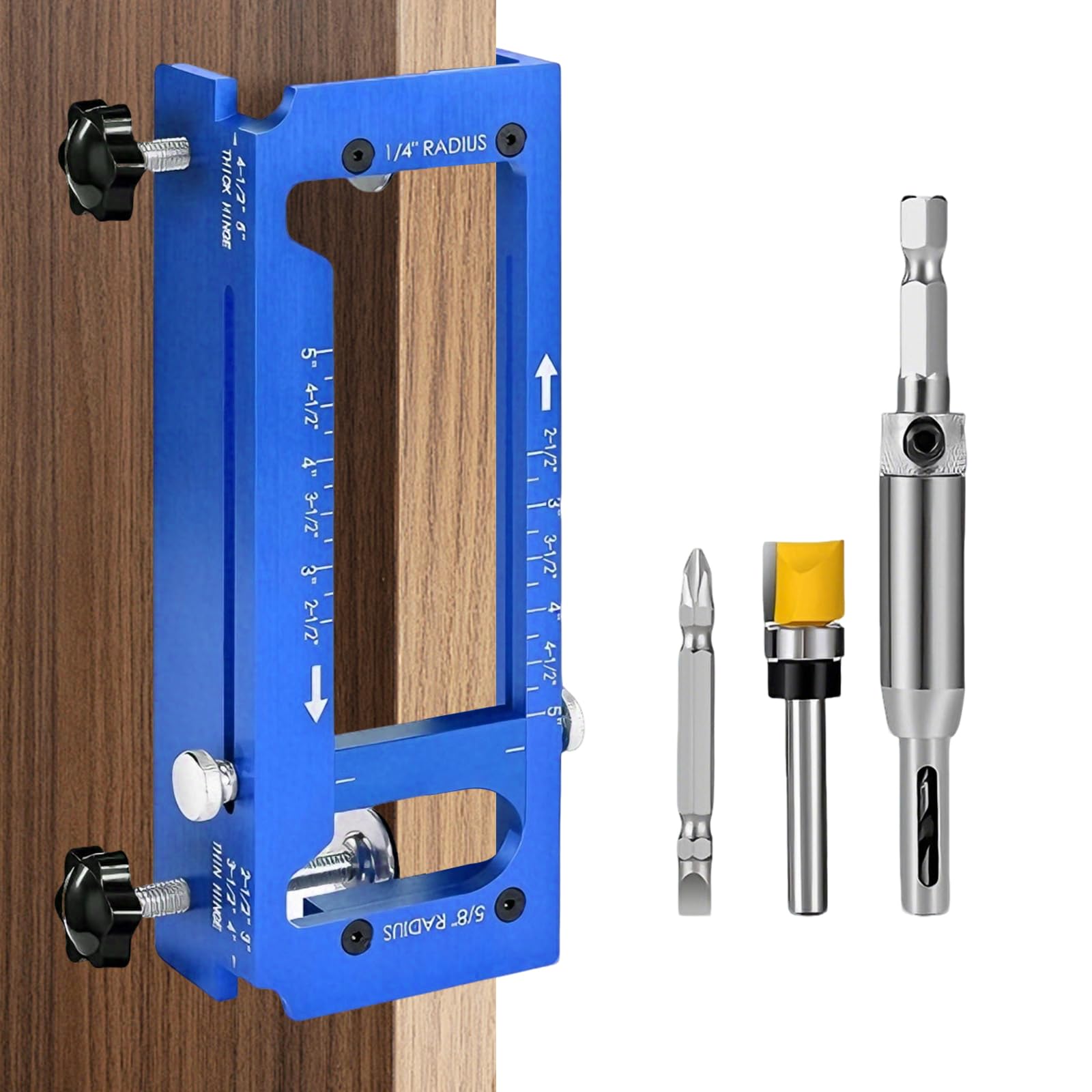 Door Hinge Jig, Aluminum Alloy Door Hinge Jig Kit, Aluminum Alloy Door Hinge Template Kit for Router, Hinge Jig Fits 2.5" to 5" Length, 5/8" Radius and Square Corner Types