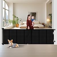 Vista 16 de Puertas de bebé retráctiles de 59 pulgadas, puerta retráctil de 34 pulgadas de alto con diseño de tira reforzada para evitar que los bebés se