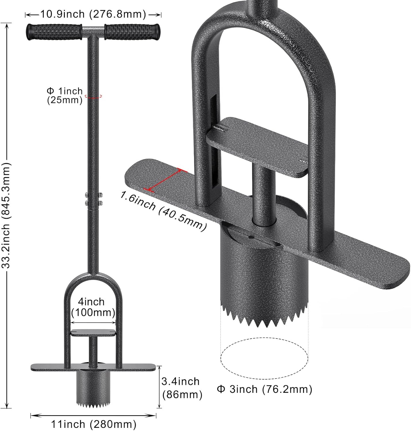 Dolibest Sod Plugger Tool, Grass Plugger Tool with Dual Pedals & Foot Ejector, Bulb Planter W/Sharp Serrations and Non-Slip Soft Grip Handle, for Lawn Planting Bulbs and Grass Repair, Easy Assembly