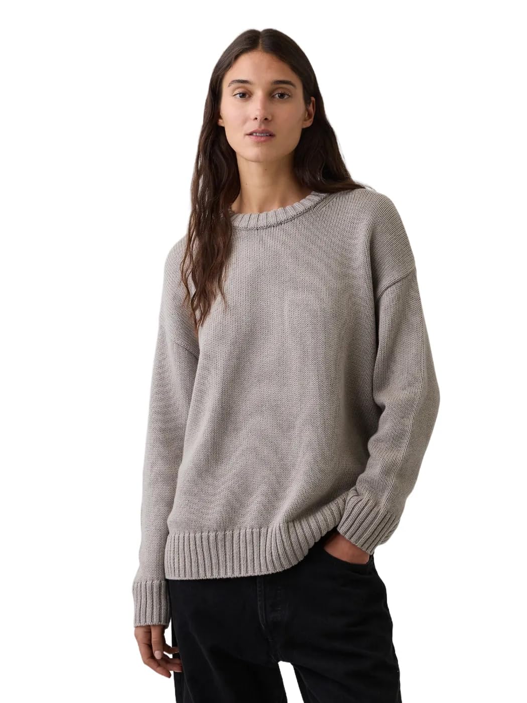 Women's Oversized Boyfriend Cotton Crew Sweater