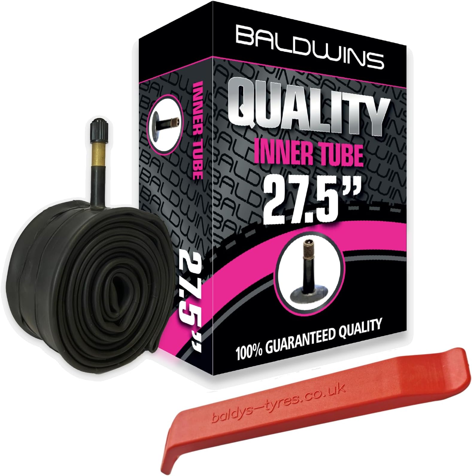 Bike Inner Tube 27.5 x 1.75 to 2.125 Schrader Valve & BALDY'S TYRE LEVER