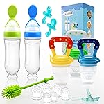 Food Feeder Baby Fruit Feeder Pacifier (3 Pcs) with 6 Different Sized Silicone Pacifiers 2 PCS Silicone Babies Food Dispensing Spoon 90ML with 2 Baby Spoons Bottle Brush Pacifier Clip