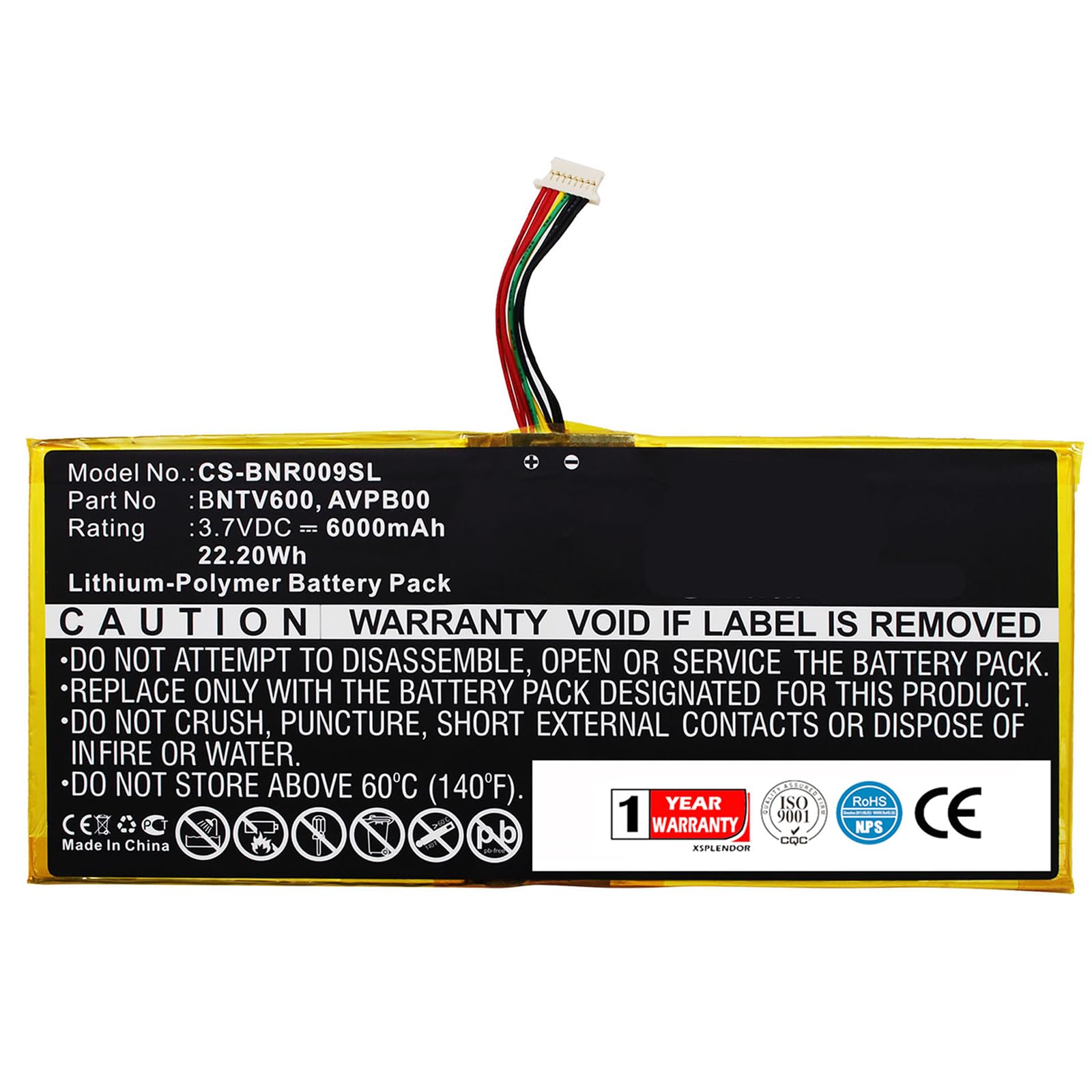 XSPLENDOR XPS Replacement Battery Compatible with Barnes & Noble BNTV600 Nook HD+ Plus Nook HD+9 Ovation PN AVPB00 AVPB002-A110-01 BNTV600 GB-S02-308594-0100