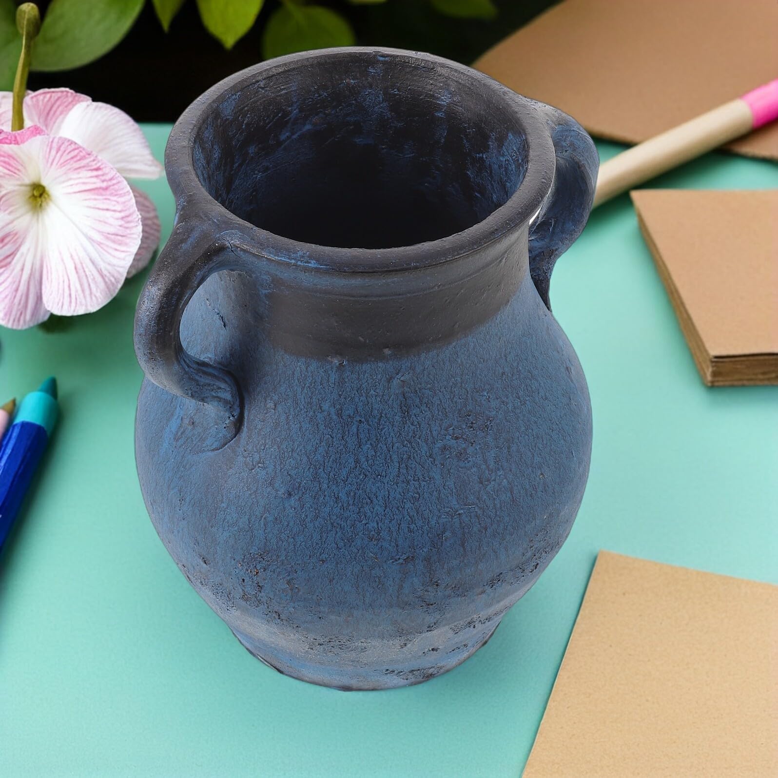 SOLUSTRE Rustykalny Wazon Ceramiczny Boho z Uchwytami Dekoracyjny Model Do Nauki Rysunku dla Początkujących Estetyczny Pojemnik Świeże i Suszone Kwiaty Praktyczna Pomoc Artystyczna