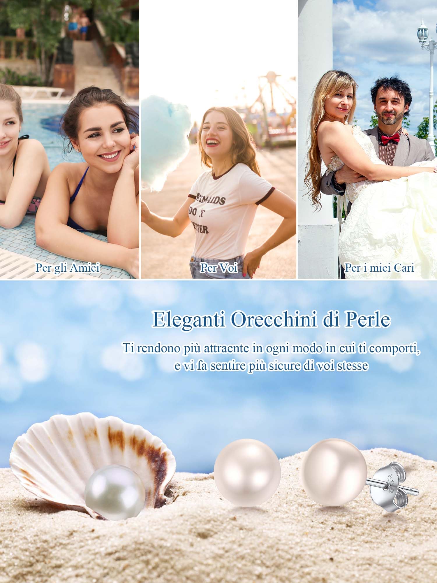 ChicSilver Orecchini Perle Donna Argento 925, Orecchini Perla Donna 4/6/8/10MM D'Acqua Dolce, Idee Regalo per Natale Compleanno Anniversario