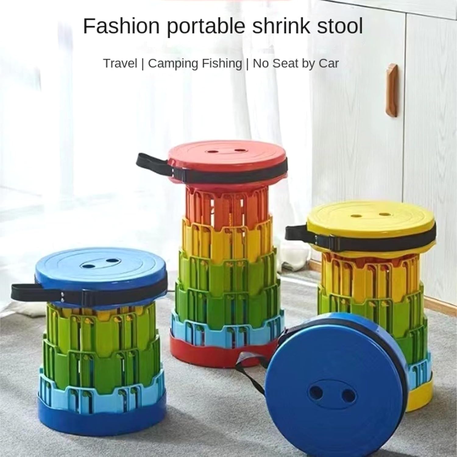 Adjustable Plastic Folding Stool for Queuing and Bus Waiting, Portable Seat with Durable Construction（Rainbow Orange）