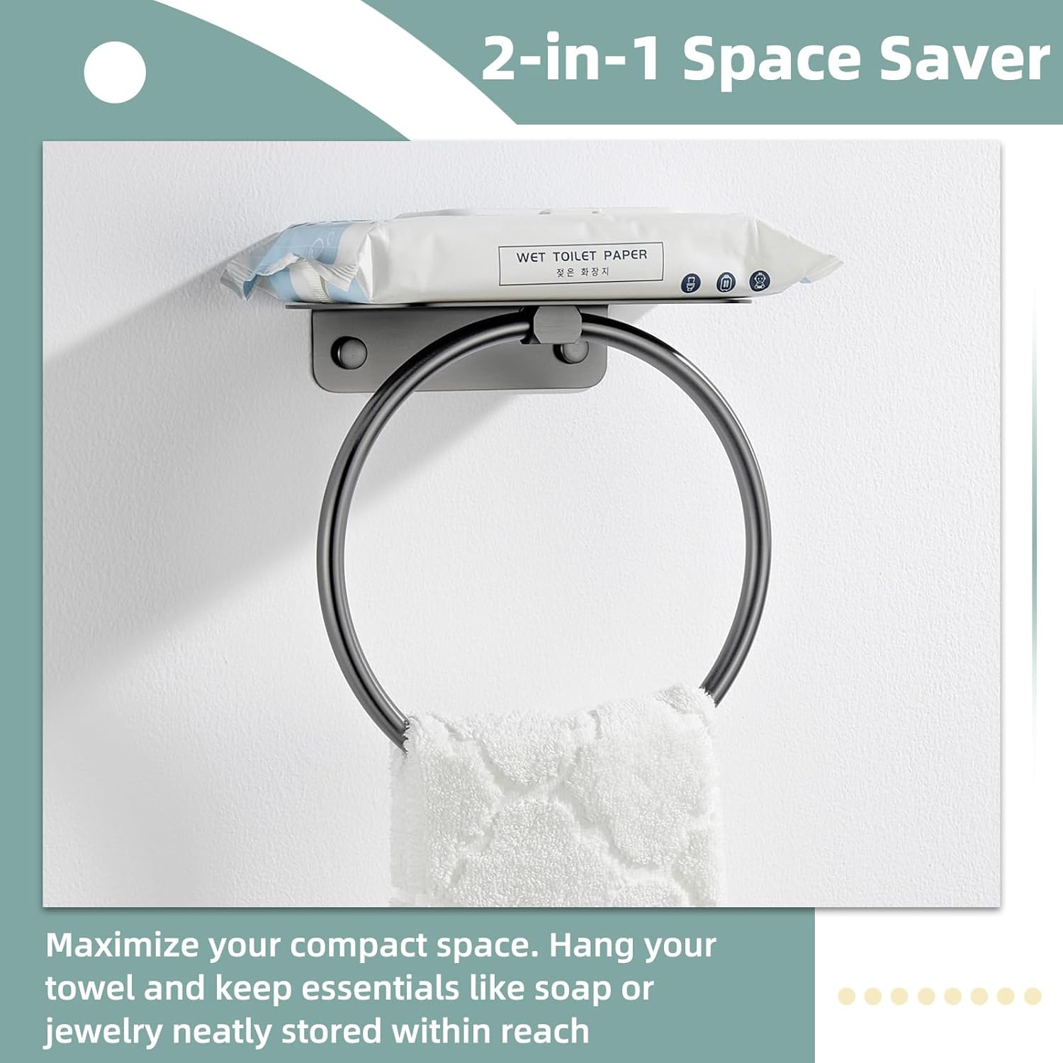 APLusee Gunmetal Gray 304 Stainless Steel Toilet Paper Holder with Shelf, Towel Ring with Shelf Bundle, Wall Mounted