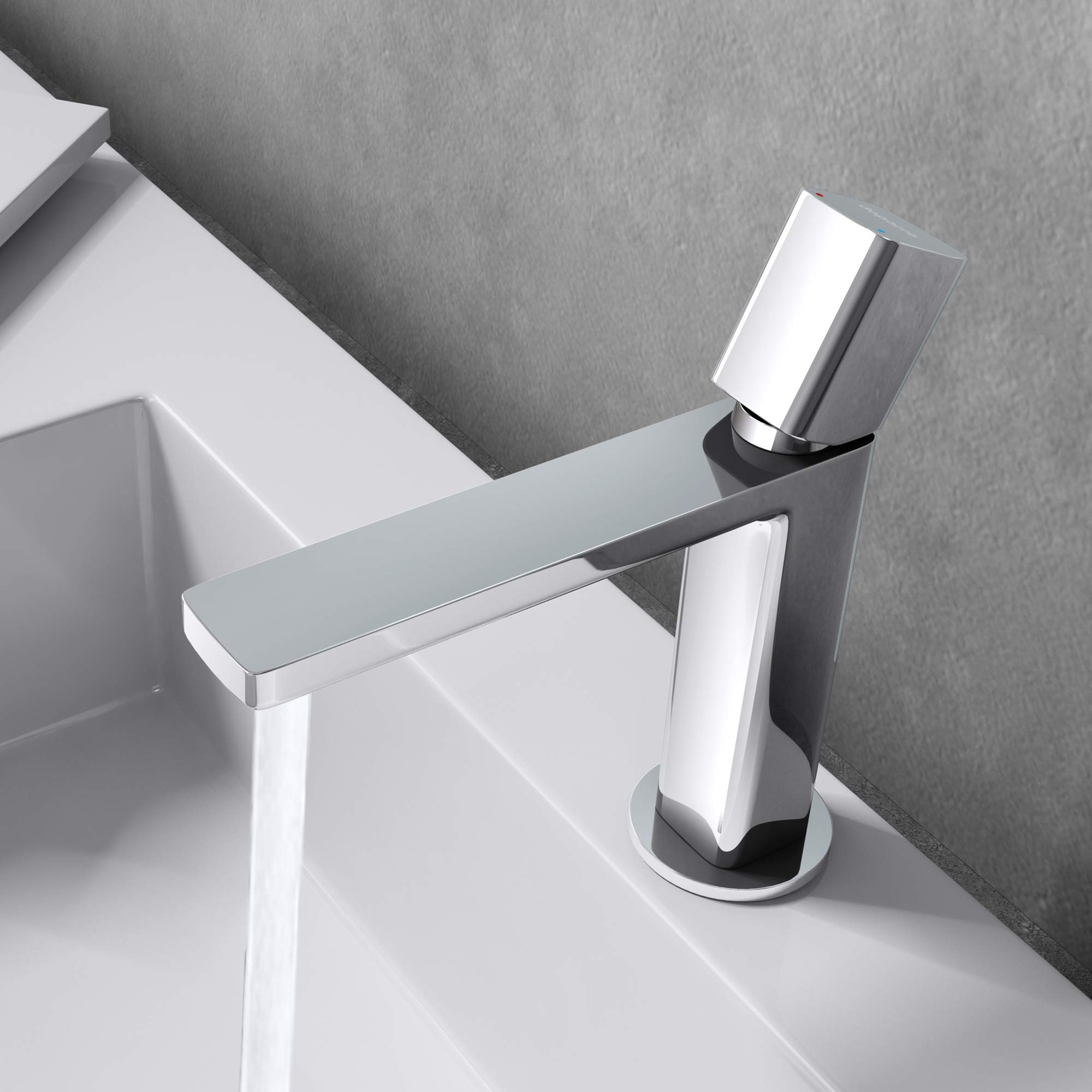 doporro Armatur Bad Wasserhahn Badezimmer Einhebelmischer Silber 19,6 cm | Waschbeckenarmatur eckig Waschtischarmatur Einlochmontage DIN-Anschluss WAO-7901