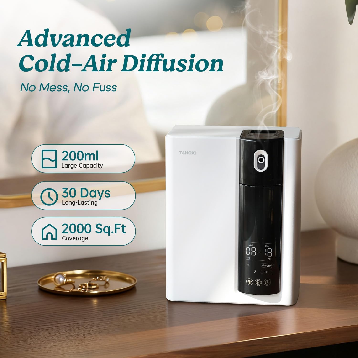 Waterless Diffuser Kit Included 200ml Oil, Scent Air Machine for Home Cover Up to 2000 sq.ft, Smart Hotel Collection Diffuser for Large Rooms, White