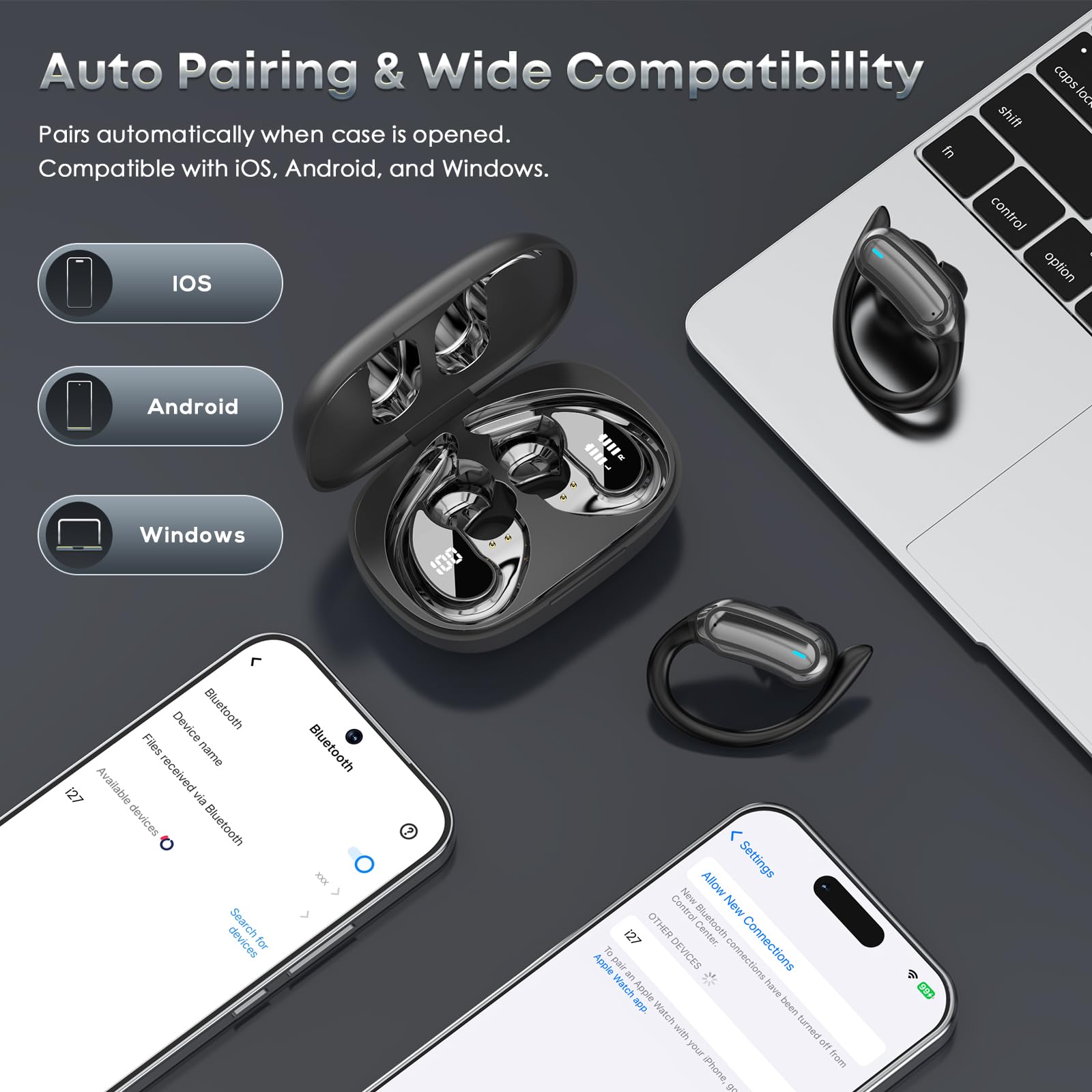 Wireless Earbuds Bluetooth 5.4 Headphones, 54H Playtime Stereo Earphones with Noise Cancelling Mic, IPX7 Waterproof, Fast Charging and Comfort Fit Ear Buds for Fitness/Sports/Workouts/Travel Black — view 6