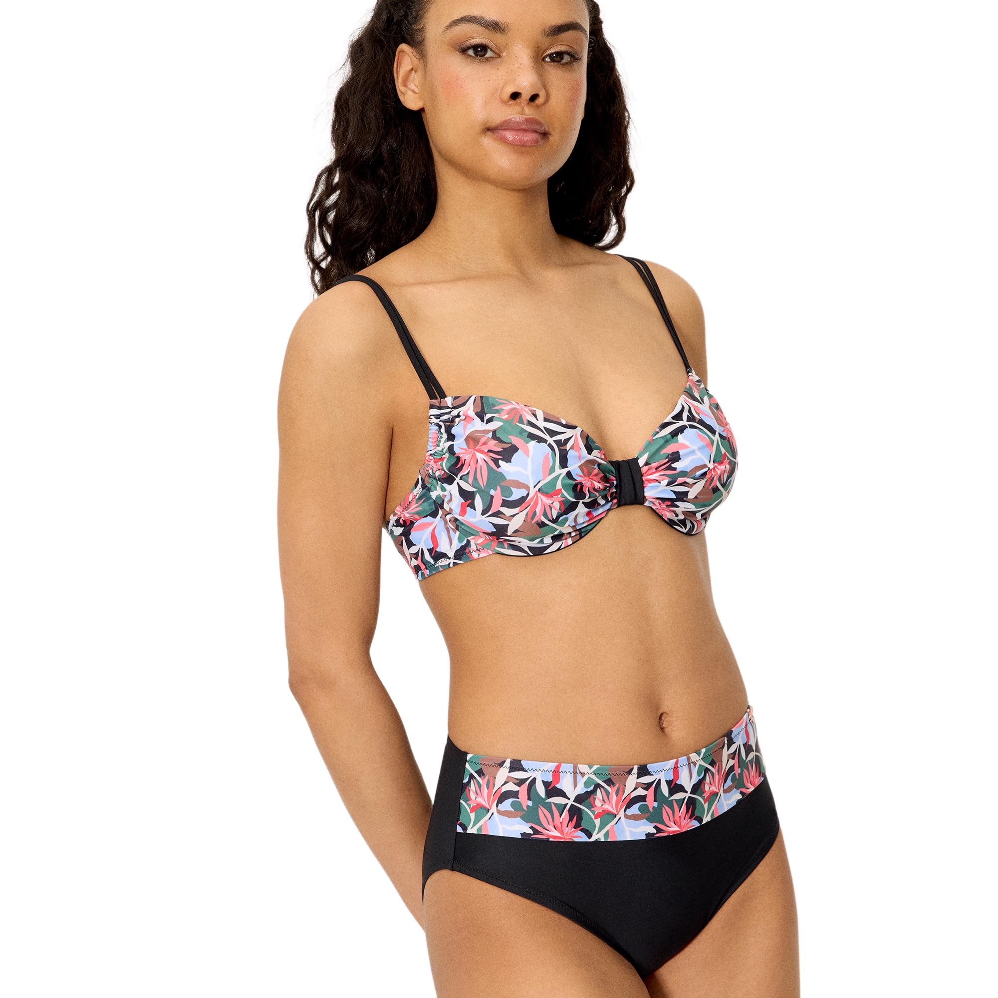 YSABEL MORA. Conjunto De Bikini Reductor, Estampado Tropical Copas C Y D. con Aro. Tirantes Regulables Y Espalda Anatómica. Braga Alta Reductora. Colección Island.