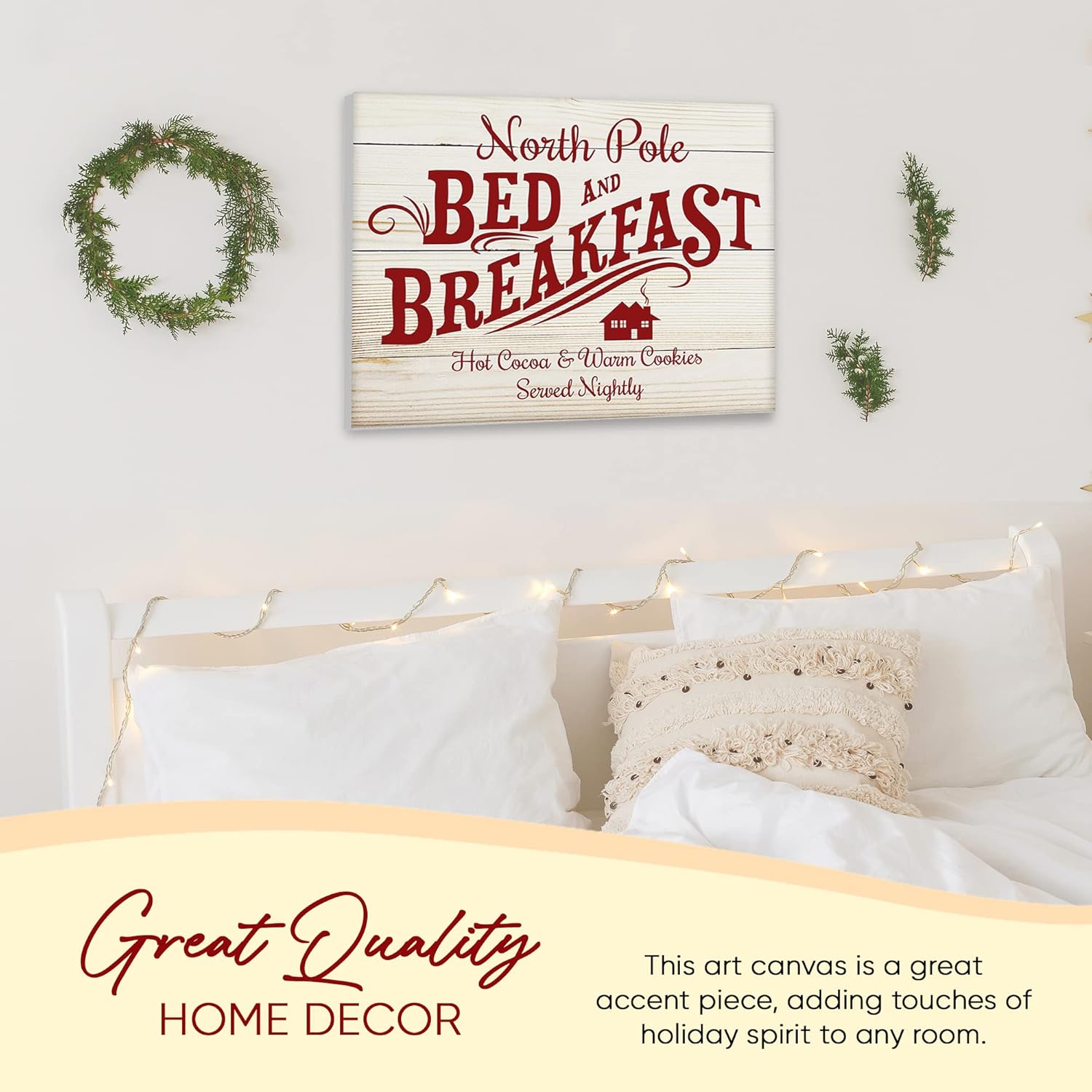Christmas Wall Art Canvas Print- 20" x 16" Christmas Wall Art for Living Room, Wall Decor for Bedroom, Custom Canvas for Christmas, Digital Art Prints Paintings for Wall (North Pole Bed & Breakfast)