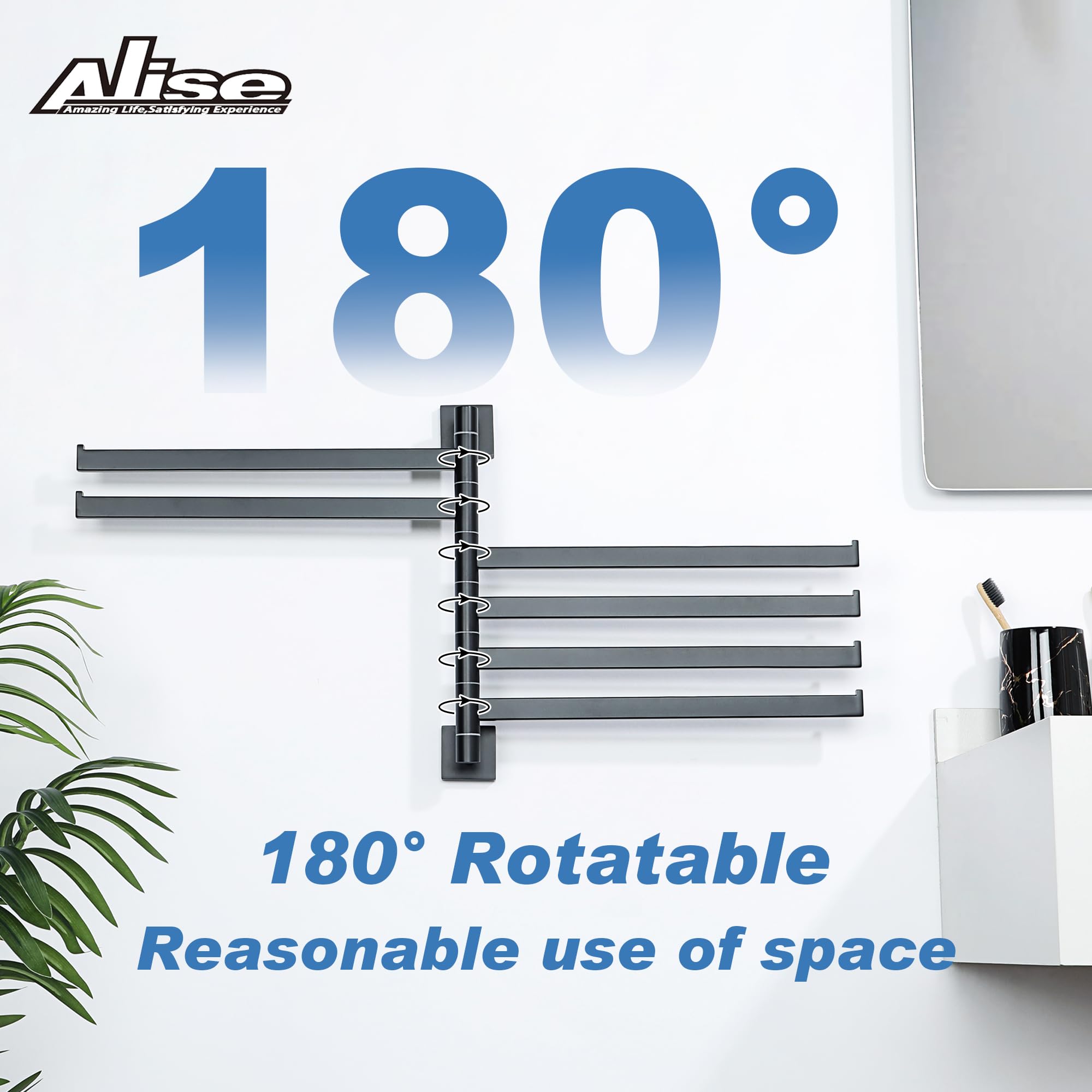 Alise Toallero Giratorio, Plegable de 6 Brazos, toallero de Mano, Colgador de Toallas para baño, lavandería, estantes de Secado de Montaje en Pared, Cuadrado SUS304 de Acero Inoxidable, Soporte para | Toallero con brazo oscilante que ahorra espacio para b